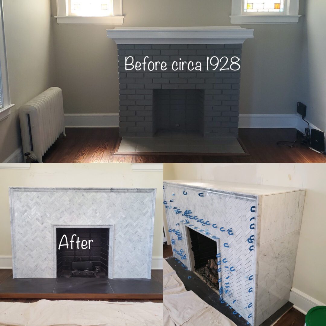 Before and after of a fireplace