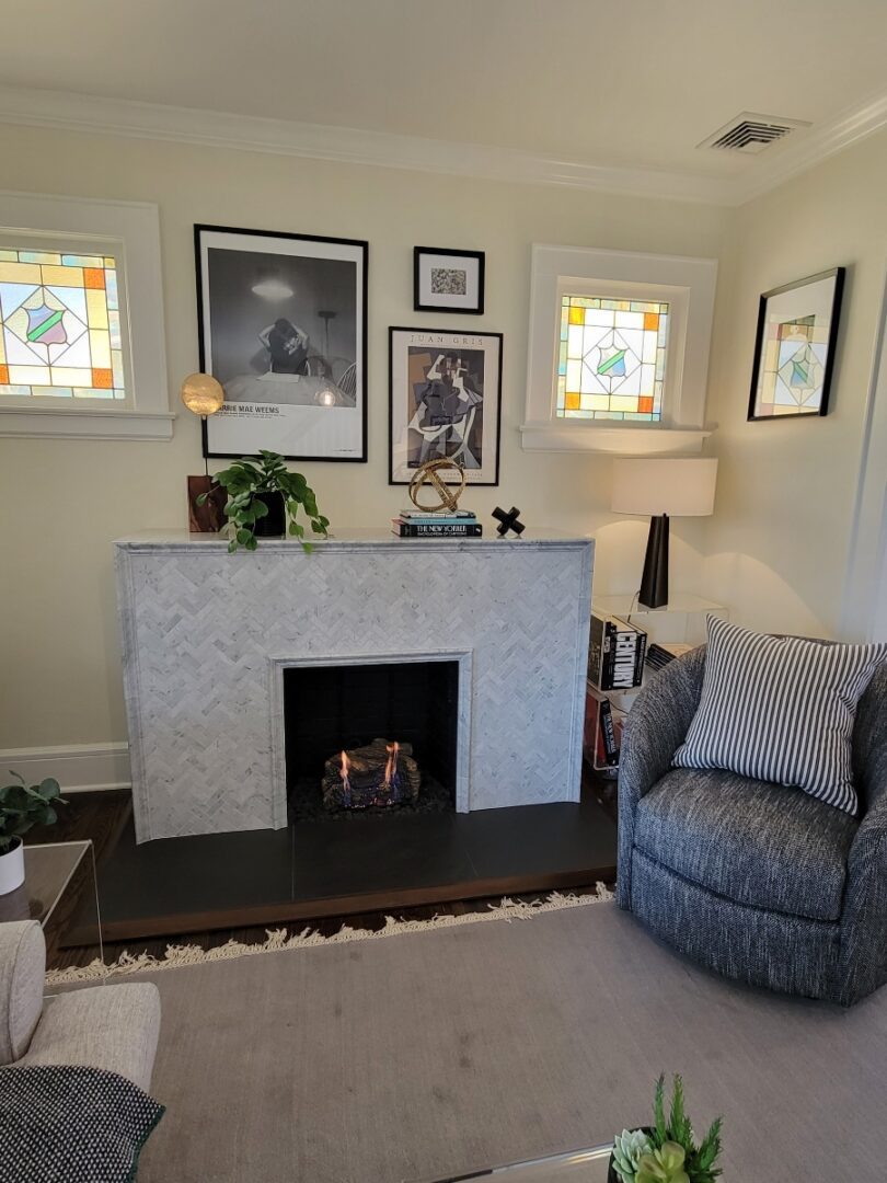 Renovated fireplace in a living room