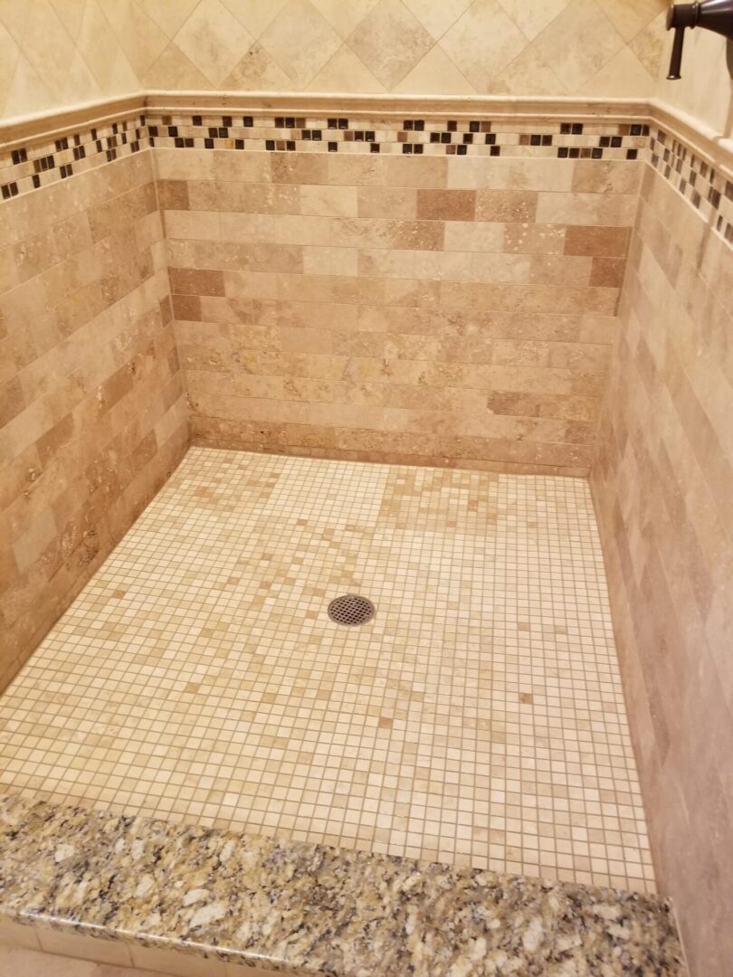 Tiled bathroom floors and walls