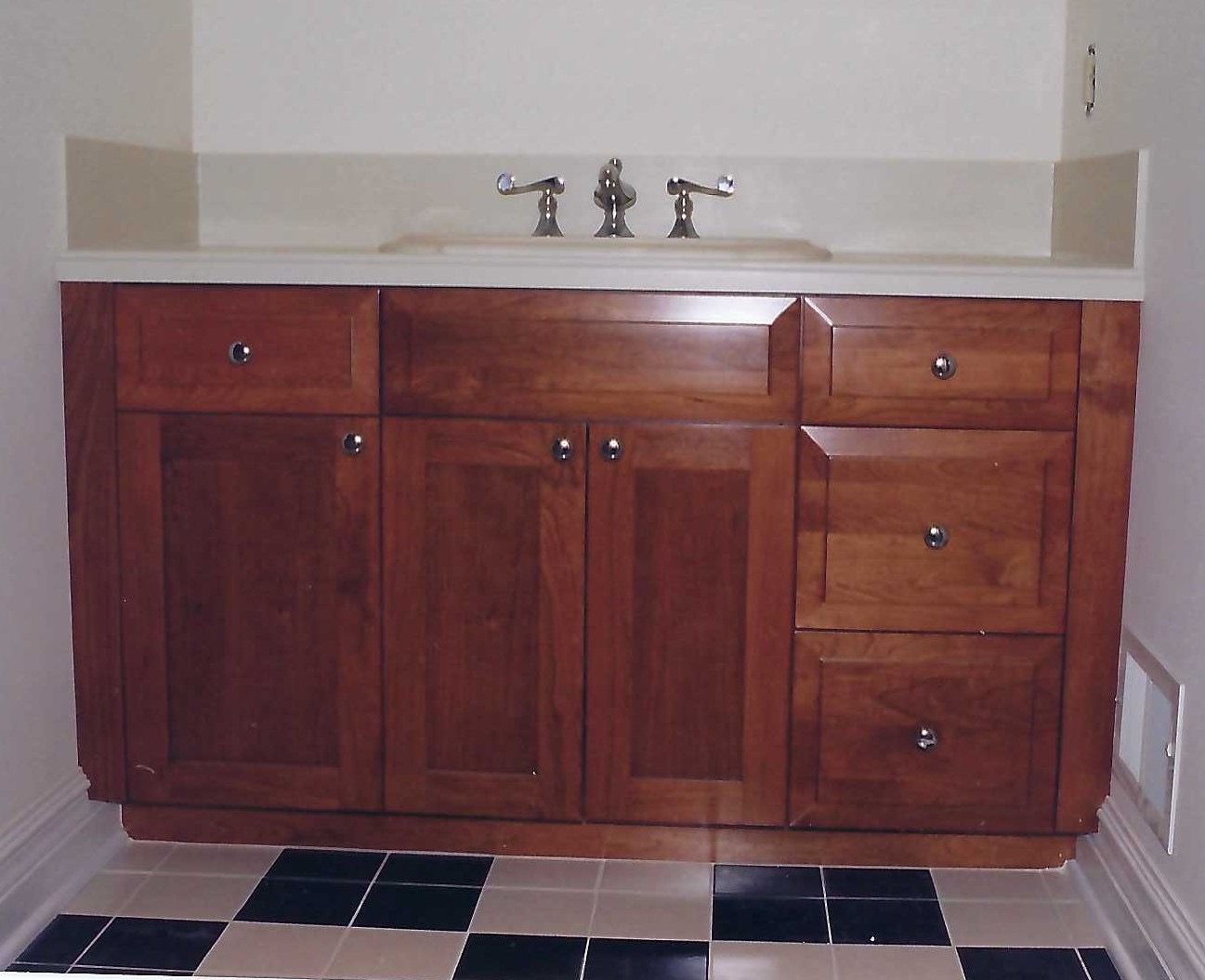 bathroom countertop with one sink