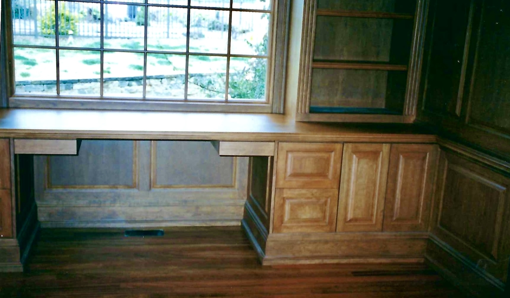 built-in table in front of a window