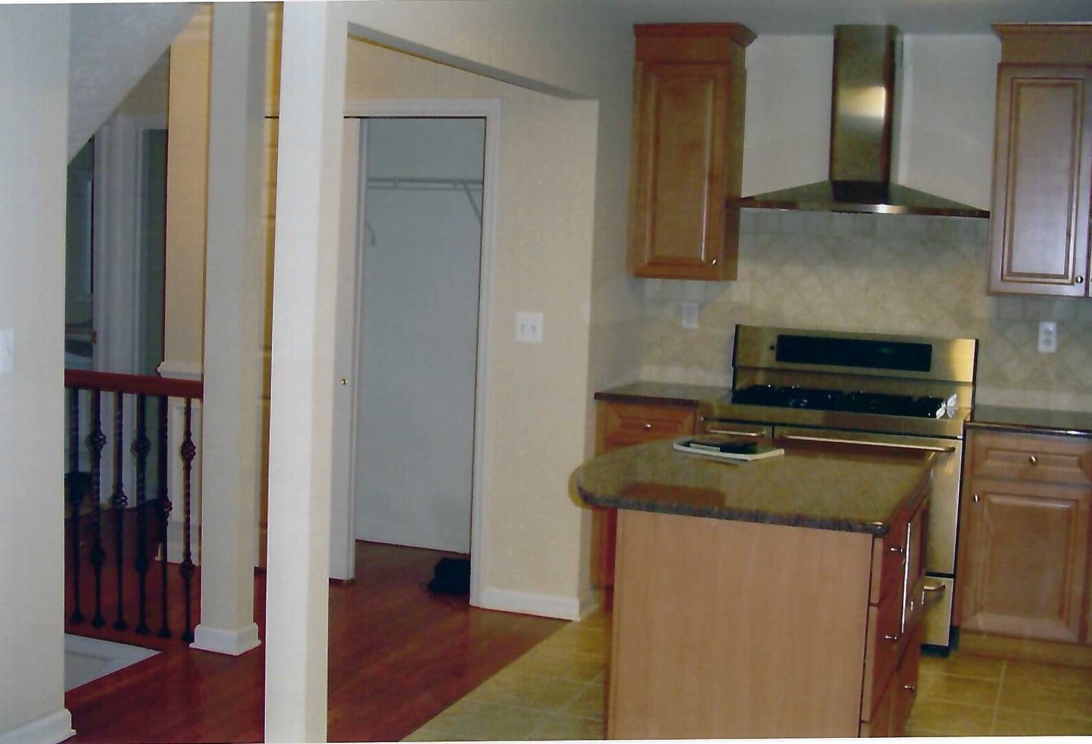 kitchen area facing the stairs